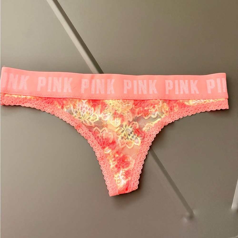 *NWT* Victoria's Secret PINK - Neon Orange Floral Lace Thong